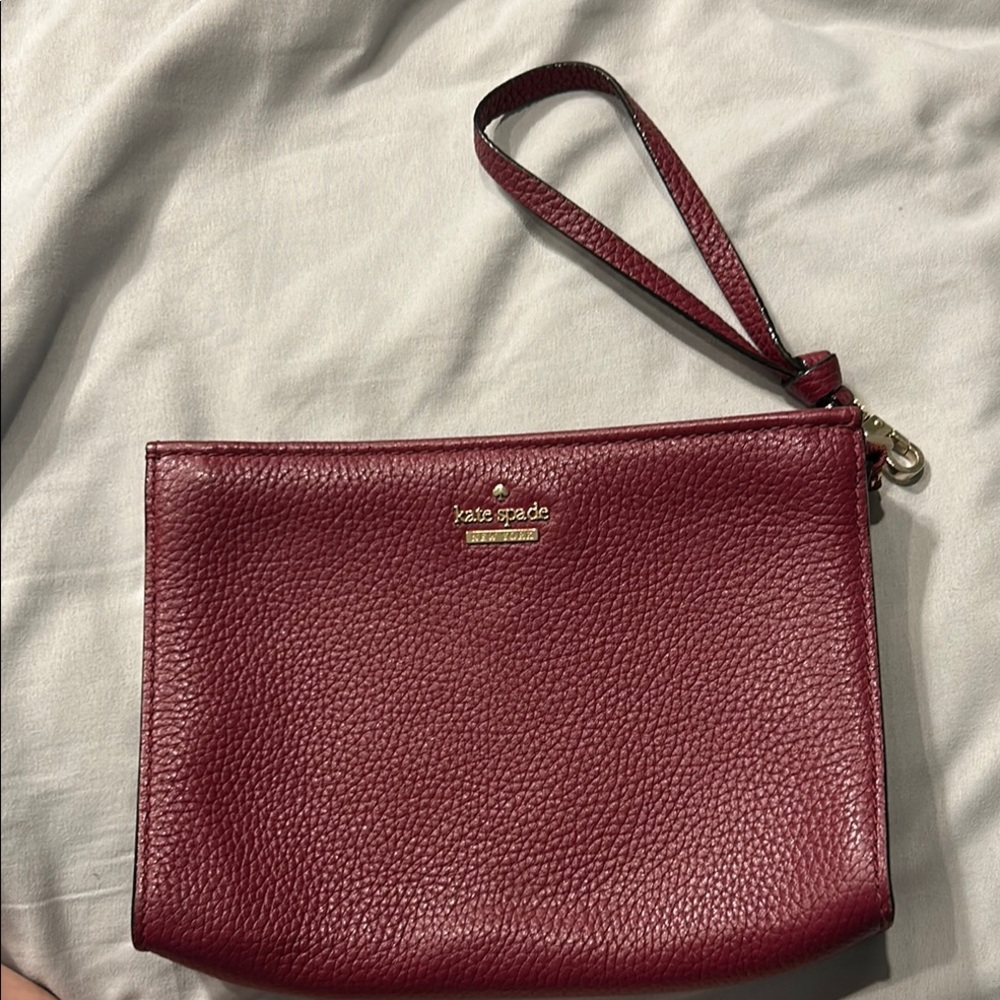 Burgundy Leather Clutch with Striped Interior